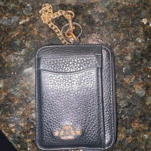 Coach Black Leather Phone Holster with Gold Chain